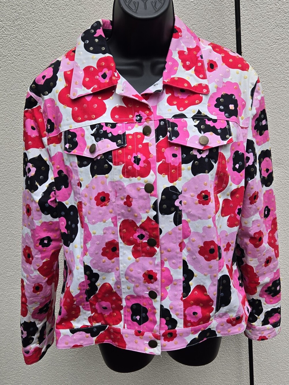 SYB and ALI Floral Print Pink Red Black Women's 10 Jacket Sequin Retro Y2K